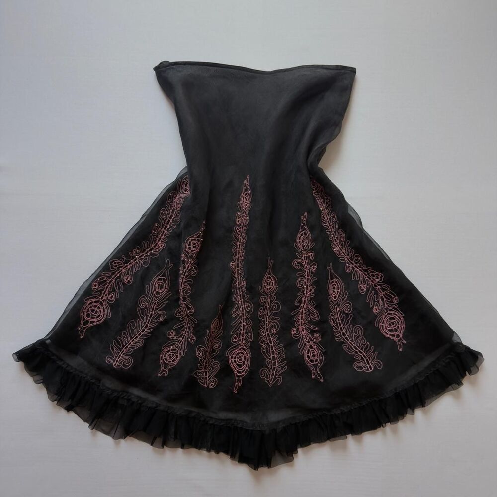 Carole Little Y2K Grunge Fairycore Embroidered Silk Midi Skirt Size 8